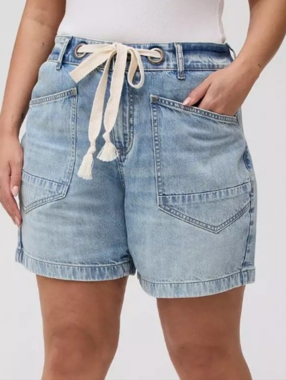 torrid Light Blue Denim Drawstring Shorts